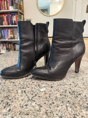 Coach Black Leather Pointed-Toe Stiletto Ankle Booties